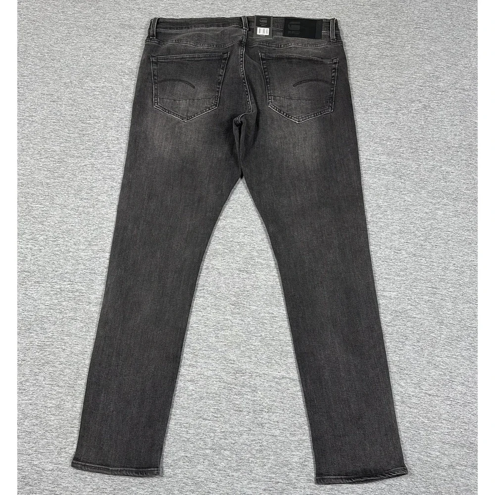 G-Star Raw Jeans Mens Size 36x32 Black Denim 3301 Slim Stretch Button Fly NEW